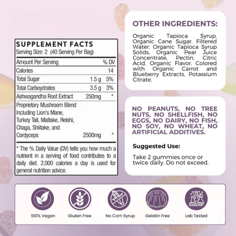 Mushroom Gummies ~ Support memory, immunity & mental performance