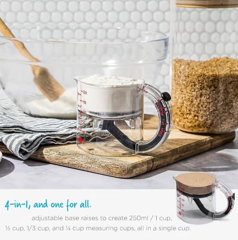 4-in-1 Adjustable Measuring Cup ~ From flour to honey, one cup rules them all