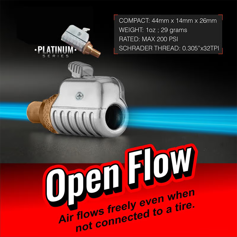Quick-Connect Tire Chuck ~ Inflate tires faster with a leak-free push connection.