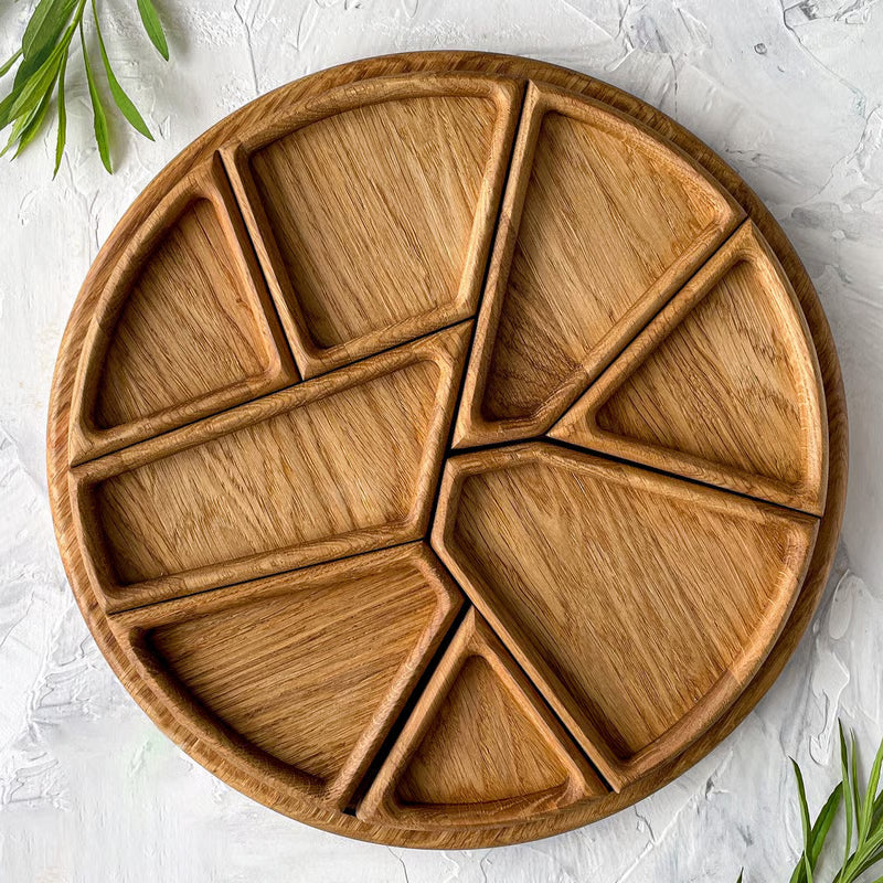 Puzzle Serving Tray ~ Modular oak design that transforms snacks into art.