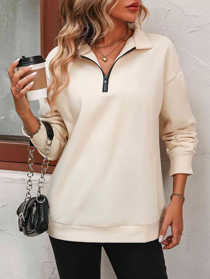 Zip-Up Dropped Shoulder Sweatshirt ~ Your go-to top for lounging, layering, and everyday looks.