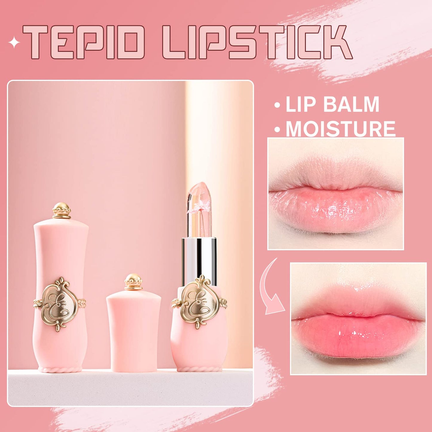 6-Piece Crystal Jelly Color-Changing Lipstick Set ~ Temperature-activated tint for soft, hydrated lips all day