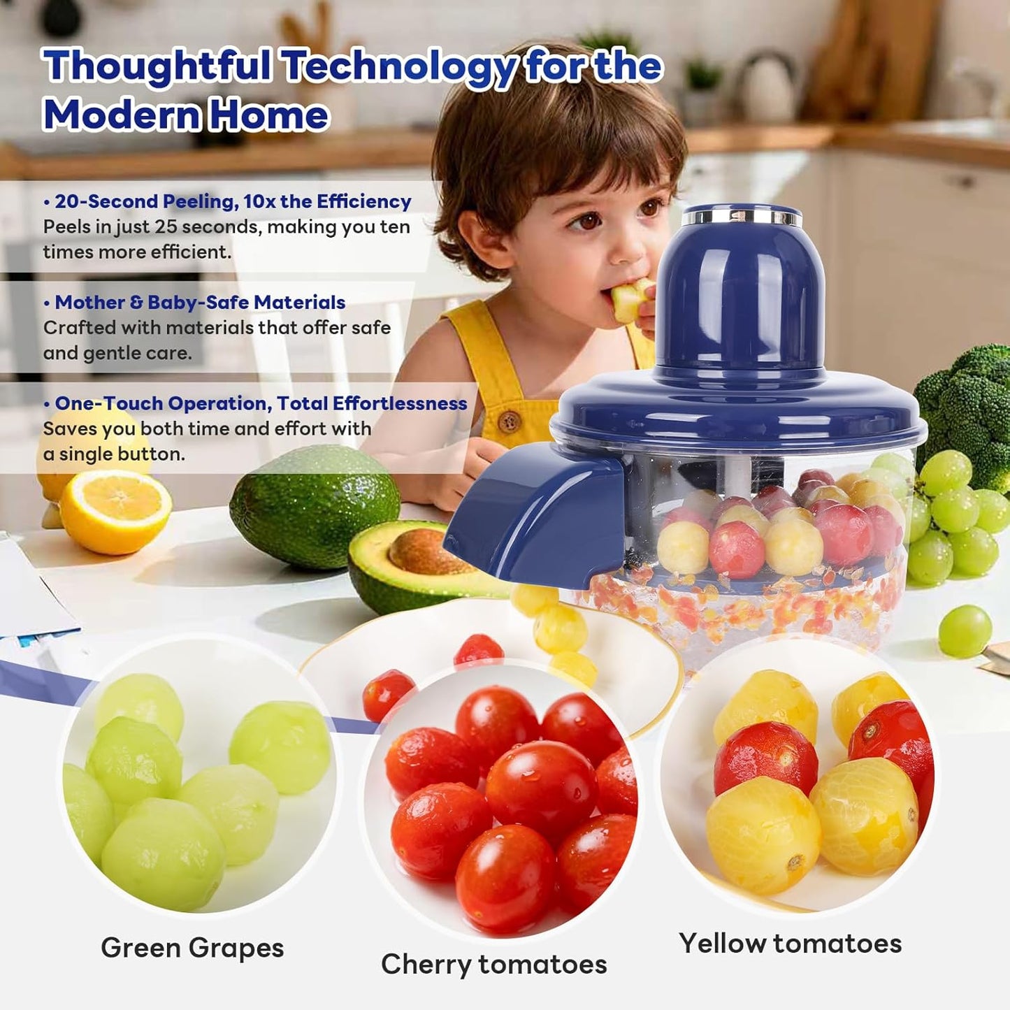 Automatic Peeler ~ Peel delicate skins evenly without bruising or waste.