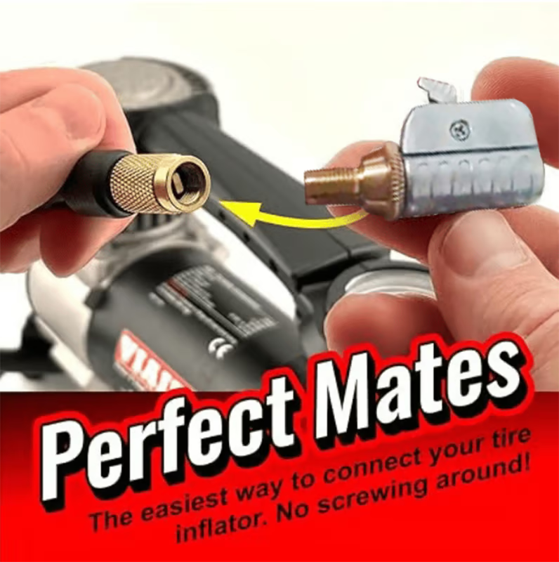 Quick-Connect Tire Chuck ~ Inflate tires faster with a leak-free push connection.