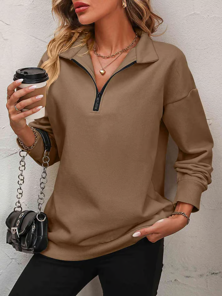 Zip-Up Dropped Shoulder Sweatshirt ~ Your go-to top for lounging, layering, and everyday looks.