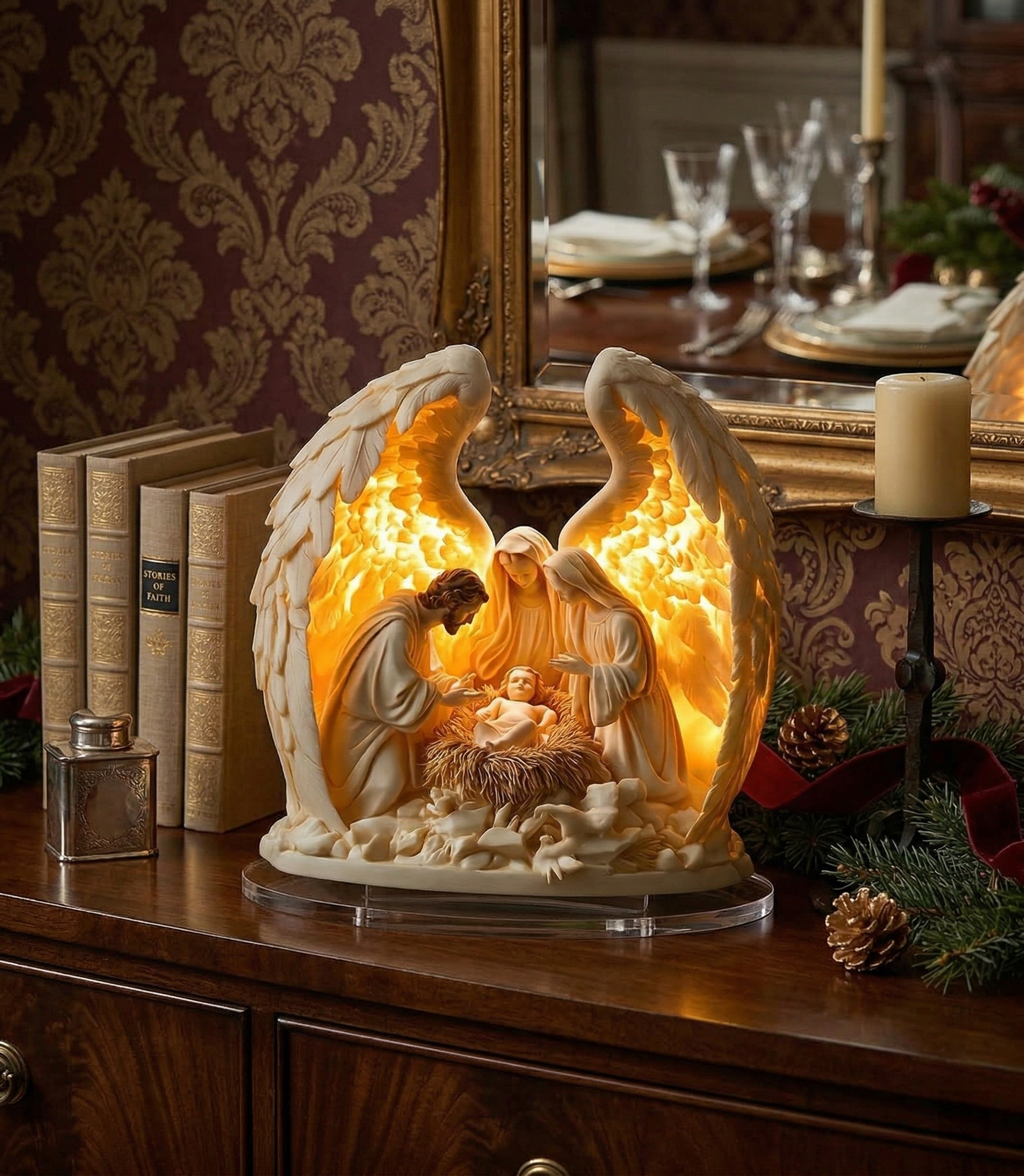 Angel Wing Nativity Scene Light Statue ~ A calm, glowing presence for your space.