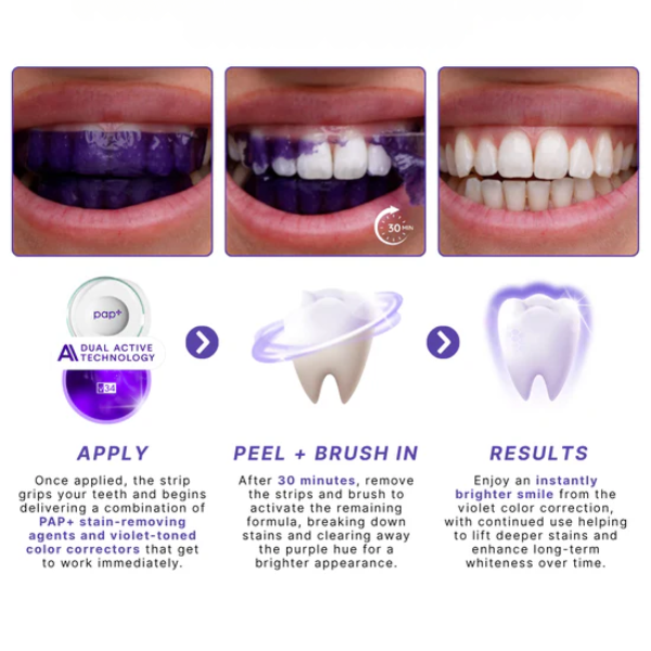 Purple Whitening Teeth Strips ~ Instantly brighten and balance yellow tones in 30 minutes