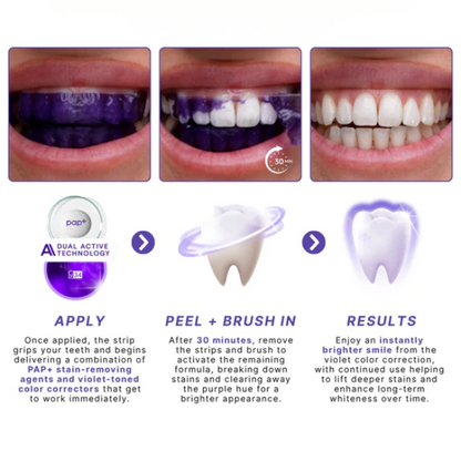 Purple Whitening Teeth Strips ~ Instantly brighten and balance yellow tones in 30 minutes