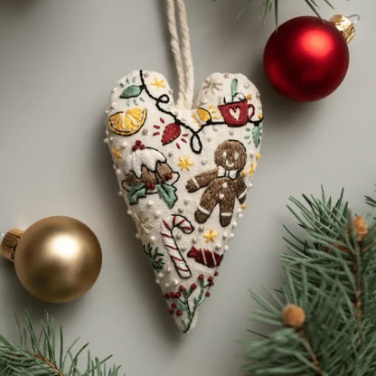Heart Shaped Christmas Ornament Kit ~ Hand-stitched holiday keepsake you’ll treasure for years.
