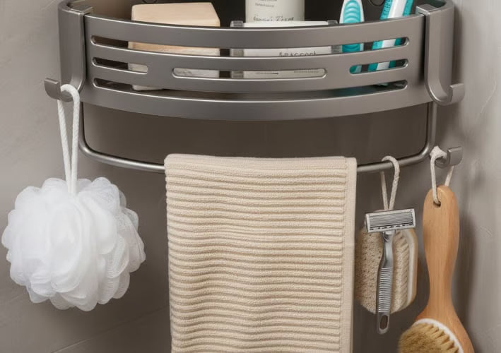 Triangle Suction Shower Caddy ~ Turn empty shower corners into instant storage.
