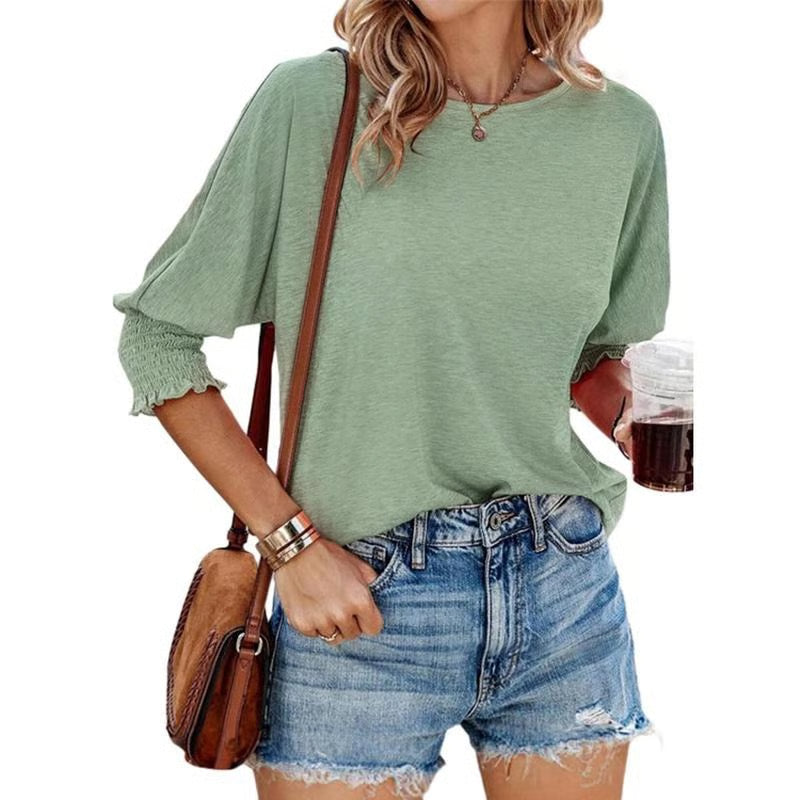 Cute Crewneck Tops 3-4 Sleeve Shirts ~ Effortless comfort and style for every day.