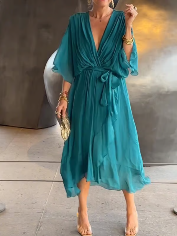 Chiffon V-Neck Maxi Dress ~ Flowing elegance that flatters every figure