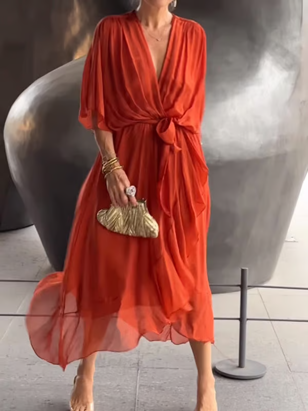 Chiffon V-Neck Maxi Dress ~ Flowing elegance that flatters every figure
