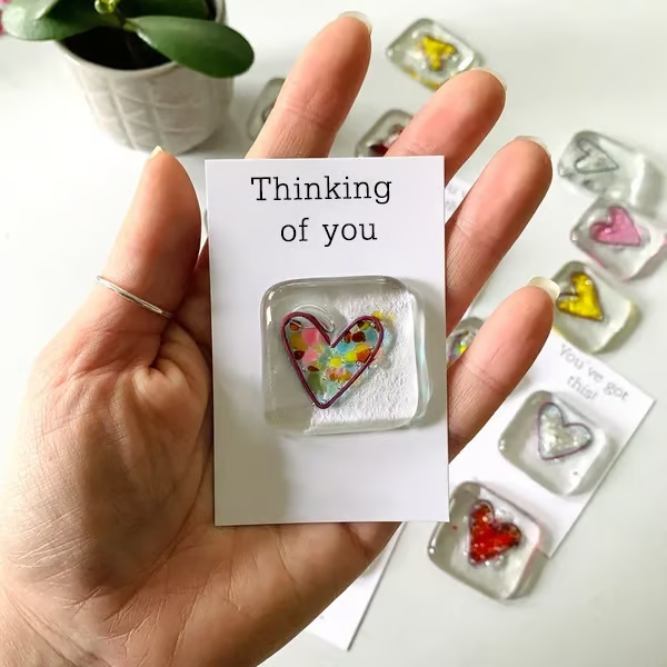 Fused Glass Heart Pocket Token ~ A Pocket-Sized Reminder of Love and Support