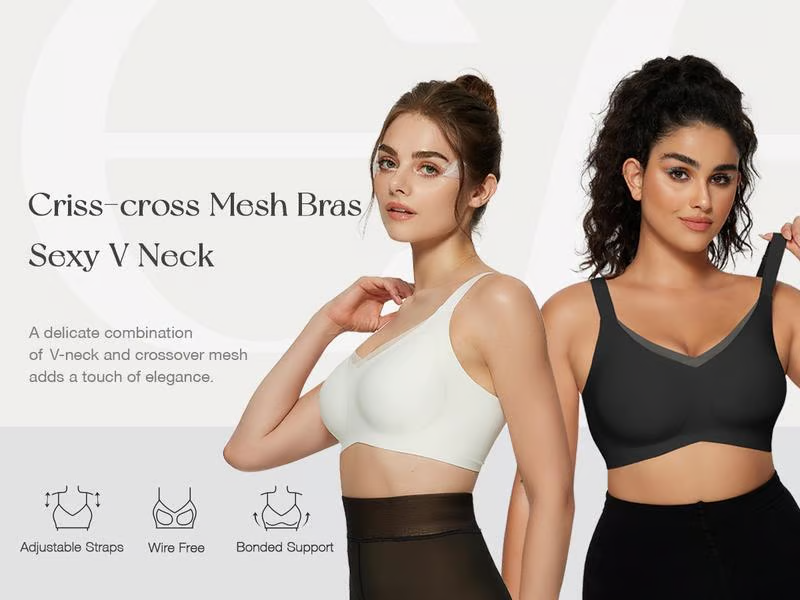 Wireless V-Neck Mesh Bralette ~ Full support, zero pain, all-day comfort.
