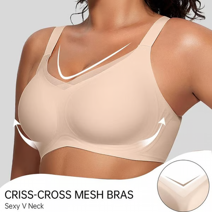 Wireless V-Neck Mesh Bralette ~ Full support, zero pain, all-day comfort.