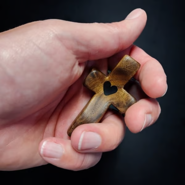 Handmade Wooden Cross My Heart ~ A Pocket-Sized Symbol of Faith and Love.
