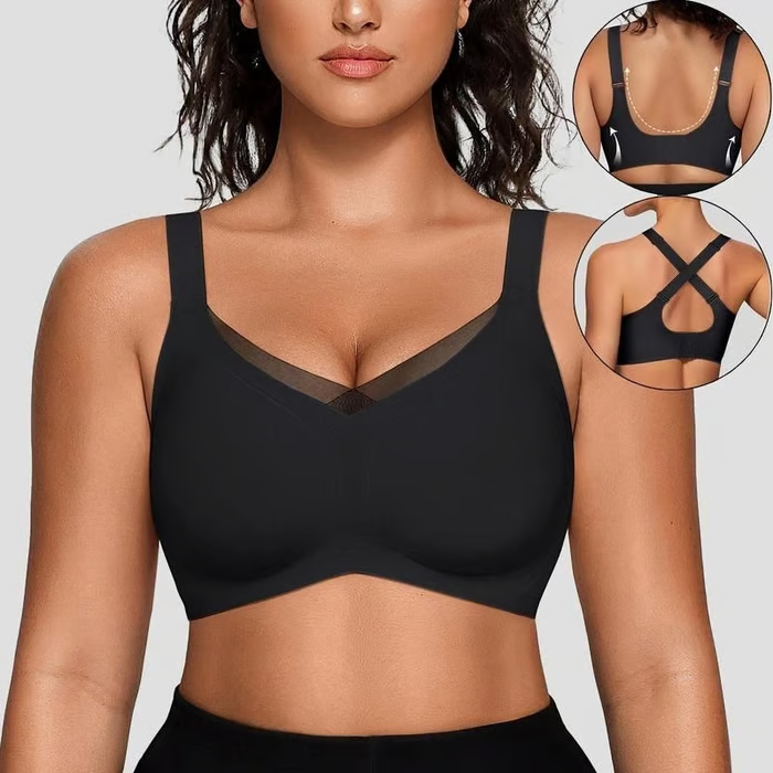 Wireless V-Neck Mesh Bralette ~ Full support, zero pain, all-day comfort.