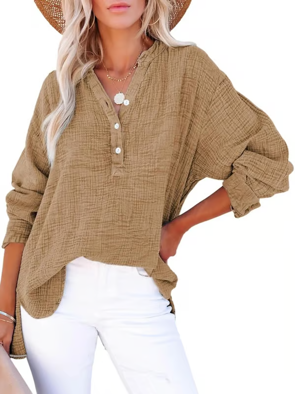 V Neck Long Sleeve Shirt ~ Your go-to for laid-back, chic outfits