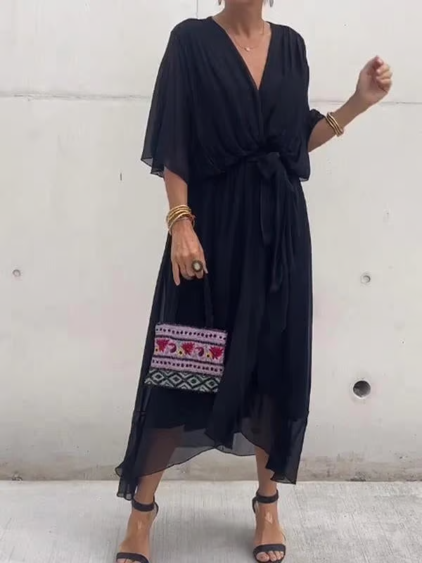 Chiffon V-Neck Maxi Dress ~ Flowing elegance that flatters every figure
