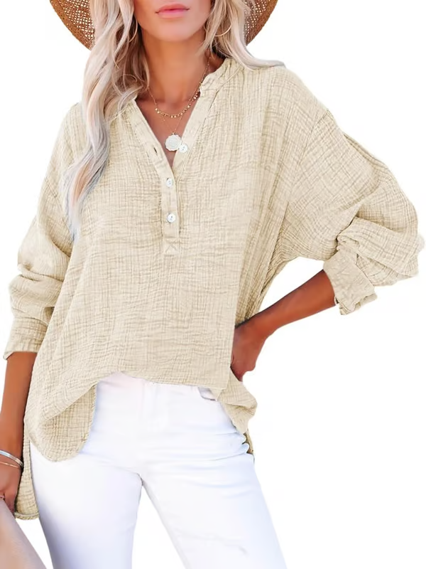 V Neck Long Sleeve Shirt ~ Your go-to for laid-back, chic outfits