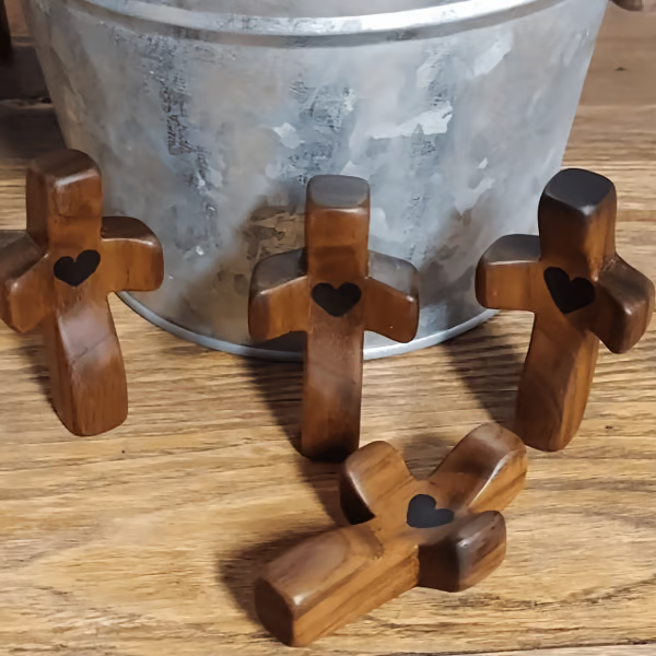 Handmade Wooden Cross My Heart ~ A Pocket-Sized Symbol of Faith and Love.
