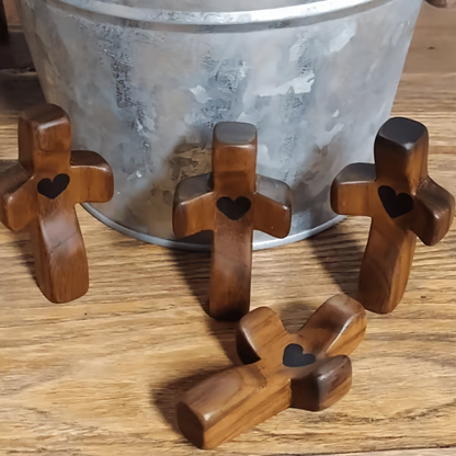 Handmade Wooden Cross My Heart ~ A Pocket-Sized Symbol of Faith and Love.