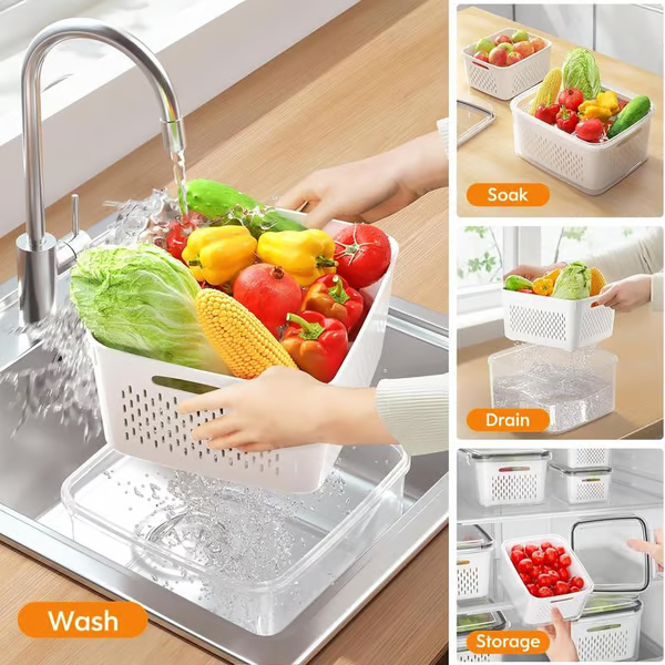 Food Storage Box With Drain Basket ~ Built for Real Kitchens
