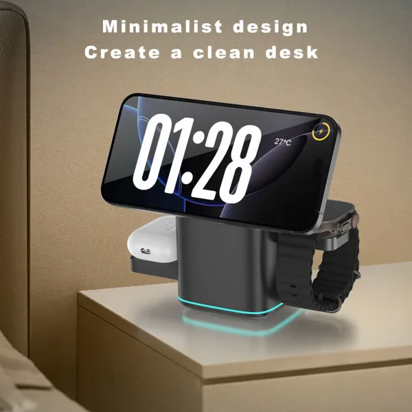 3-in-1 Wireless Charger ~ Power your phone, watch & earbuds in one sleek dock-