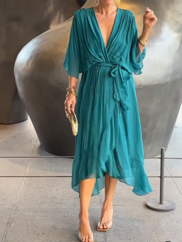 Chiffon V-Neck Maxi Dress ~ Flowing elegance that flatters every figure