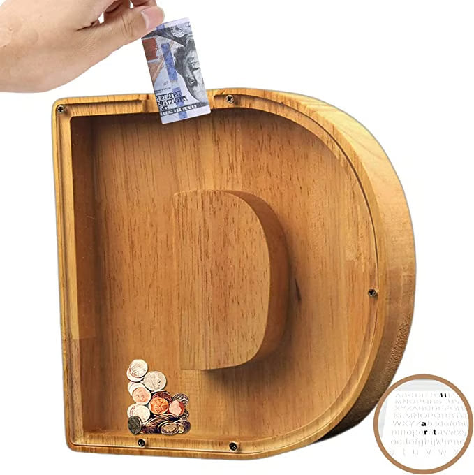 Wooden Letter Piggy Bank ~ Turn everyday coins into lasting memories.