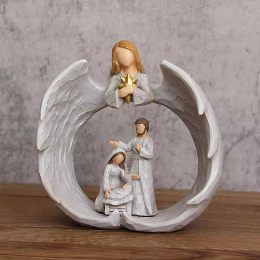 Holy Family Under Angel Wings Statue