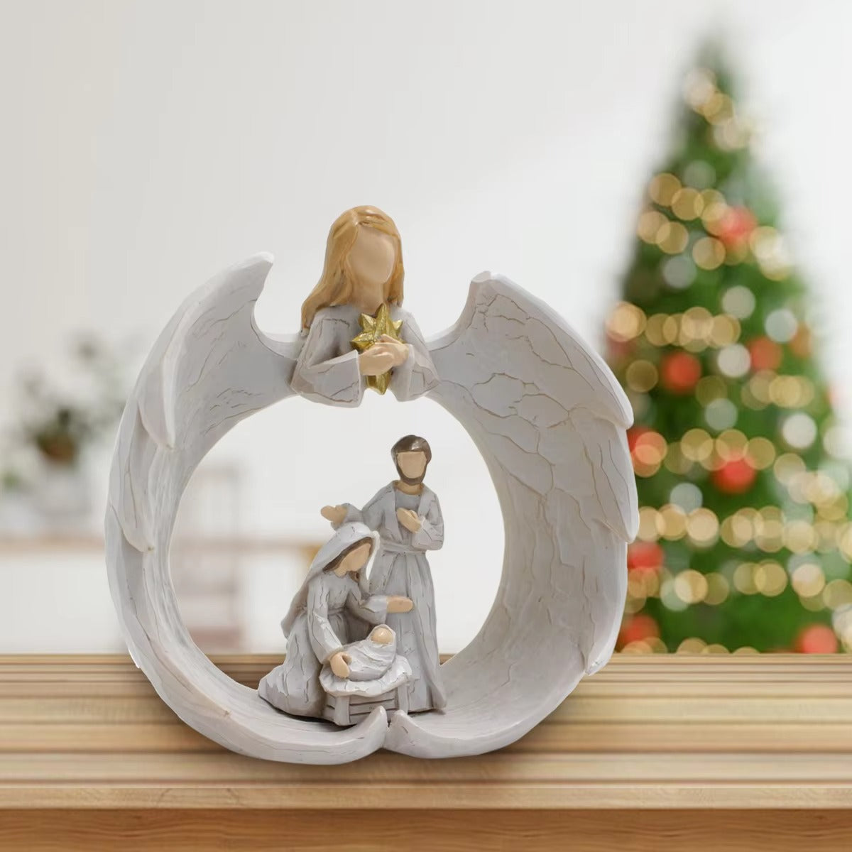 Holy Family Under Angel Wings Statue